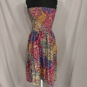 Bright Colorful Strapless Sundress Boho Indian Dress by Cynthia Mehta w Stretch